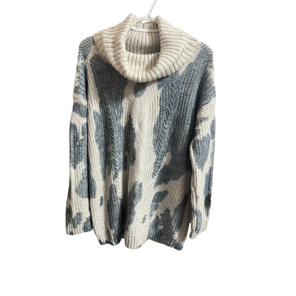 ANTHROPOLOGIE PILCRO Blue Ivory Chunky Knit Turtleneck Sweater Womens M Cozy - Picture 4 of 9